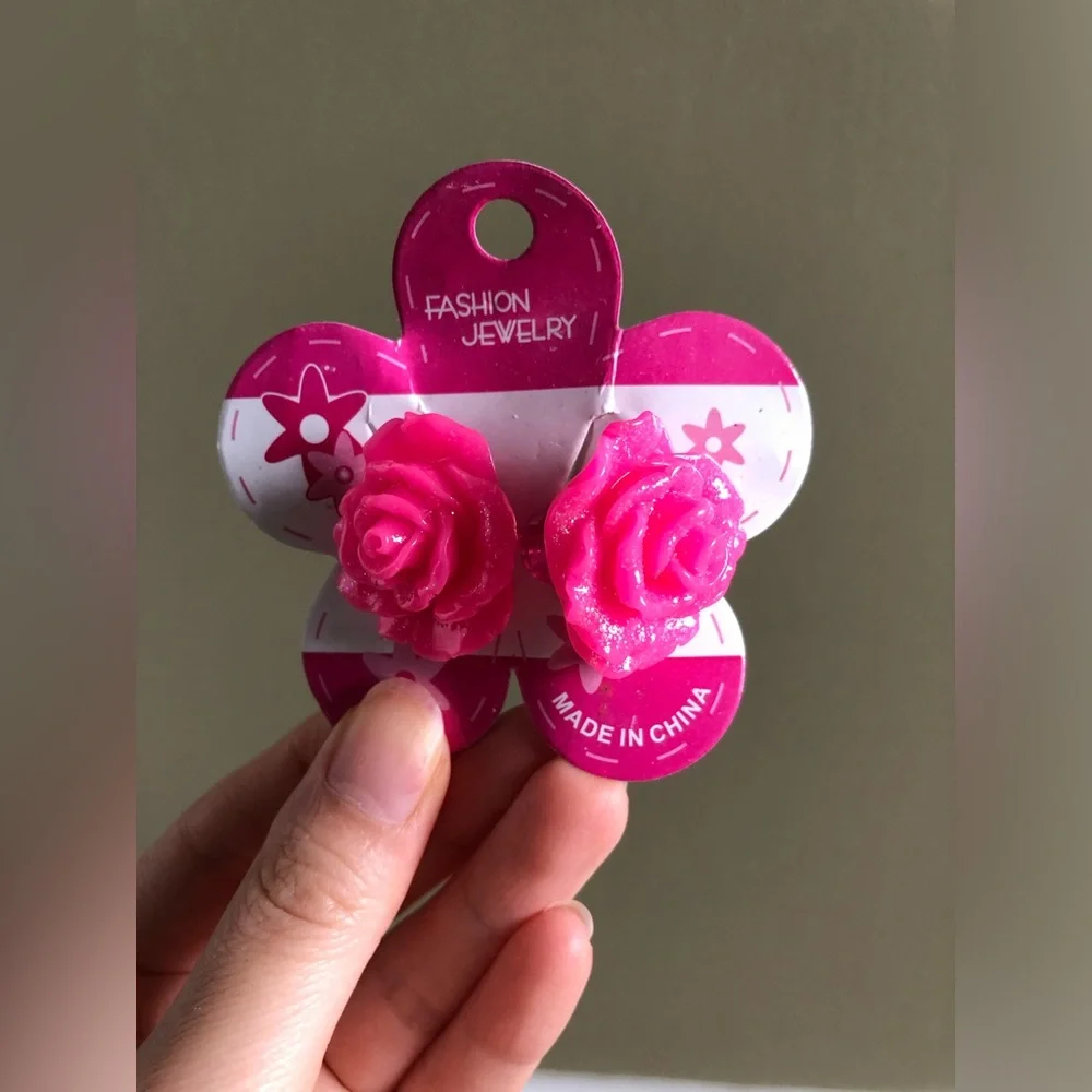 New girls Pink Rose glitter Flower hair tie accessory (set of 2)